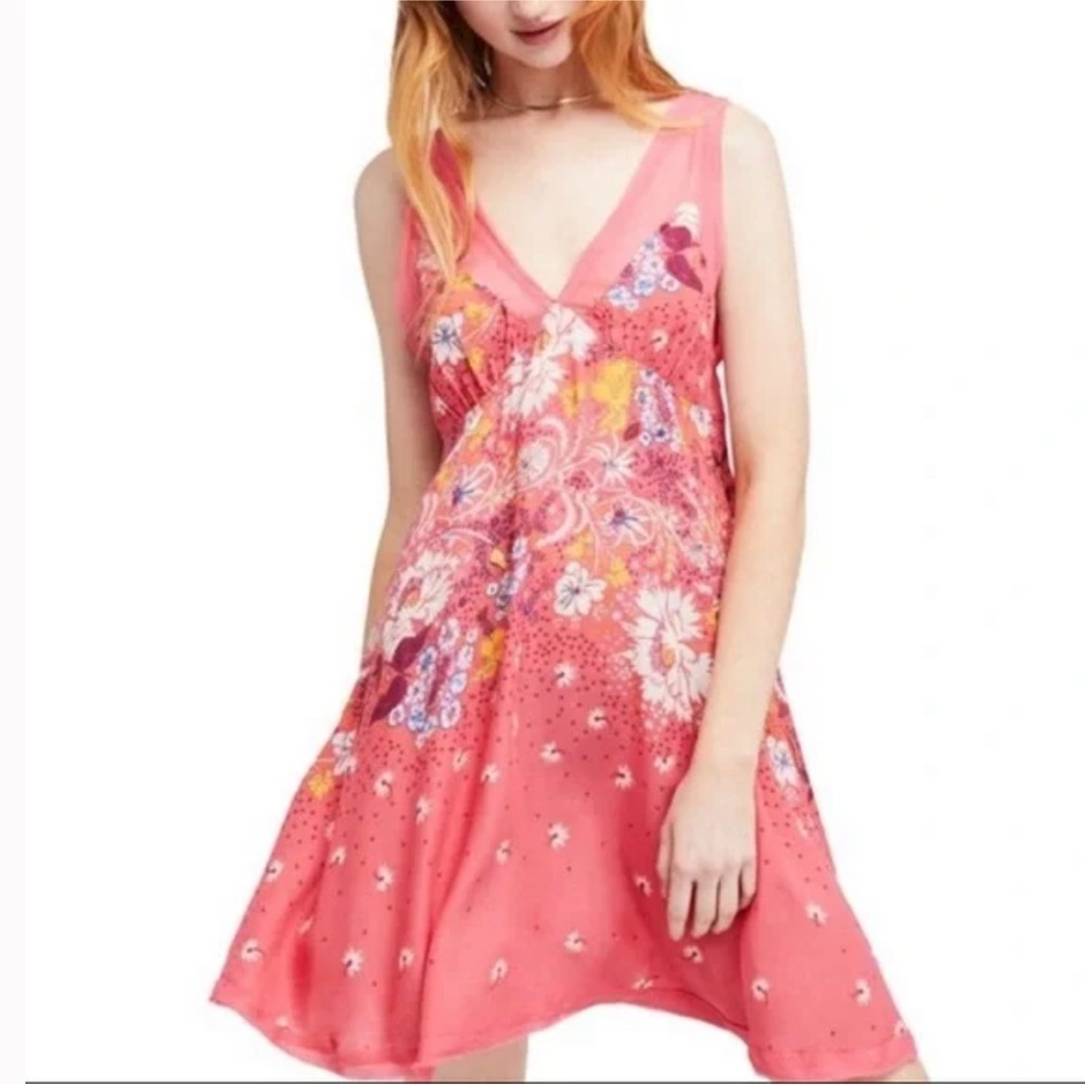 Free People Longwood Coral Floral Slip Dress